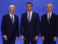 President of the United States Joe Biden, President of North Macedonia Hristijan Mickoski and Secretary General of NATO Jens Stoltenberg dur...