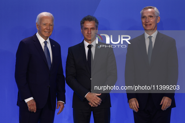 President of the United States Joe Biden, Prime Minister of Slovenia Robert Golob and Secretary General of NATO Jens Stoltenberg during welc...