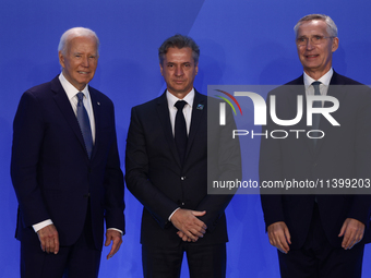 President of the United States Joe Biden, Prime Minister of Slovenia Robert Golob and Secretary General of NATO Jens Stoltenberg during welc...