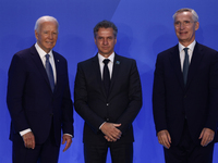 President of the United States Joe Biden, Prime Minister of Slovenia Robert Golob and Secretary General of NATO Jens Stoltenberg during welc...