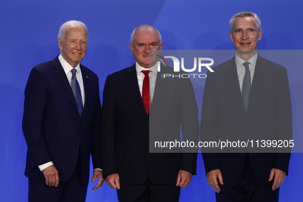 President of the United States Joe Biden, Prime Minister of Bulgaria Dimitar Glavchev and Secretary General of NATO Jens Stoltenberg during...