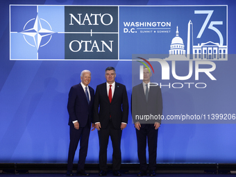 President of the United States Joe Biden, President of Croatia Zoran Milanovic and Secretary General of NATO Jens Stoltenberg during welcome...