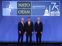 President of the United States Joe Biden, President of Croatia Zoran Milanovic and Secretary General of NATO Jens Stoltenberg during welcome...