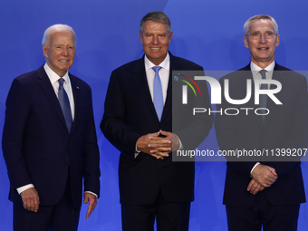 President of the United States Joe Biden, President of Romania Klaus Iohannis and Secretary General of NATO Jens Stoltenberg during welcome...