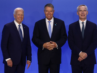 President of the United States Joe Biden, President of Romania Klaus Iohannis and Secretary General of NATO Jens Stoltenberg during welcome...