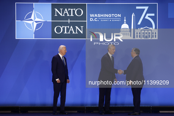 President of the United States Joe Biden,  Secretary General of NATO Jens Stoltenberg and Prime Minister of Hungary Viktor Orban during welc...