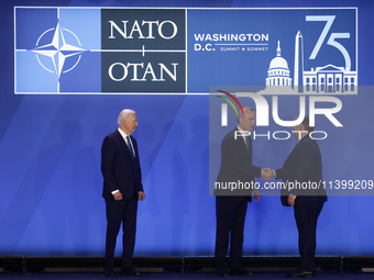 President of the United States Joe Biden,  Secretary General of NATO Jens Stoltenberg and Prime Minister of Hungary Viktor Orban during welc...