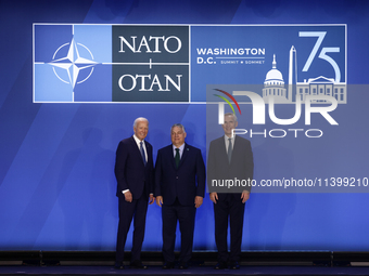 President of the United States Joe Biden, Prime Minister of Hungary Viktor Orban and Secretary General of NATO Jens Stoltenberg during welco...