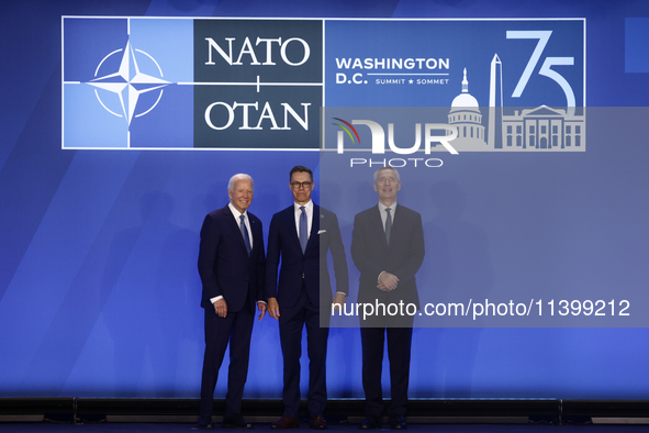 President of the United States Joe Biden, President of Finland Alexander Stubb and Secretary General of NATO Jens Stoltenberg during welcome...