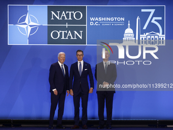 President of the United States Joe Biden, President of Finland Alexander Stubb and Secretary General of NATO Jens Stoltenberg during welcome...