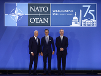 President of the United States Joe Biden, President of Finland Alexander Stubb and Secretary General of NATO Jens Stoltenberg during welcome...