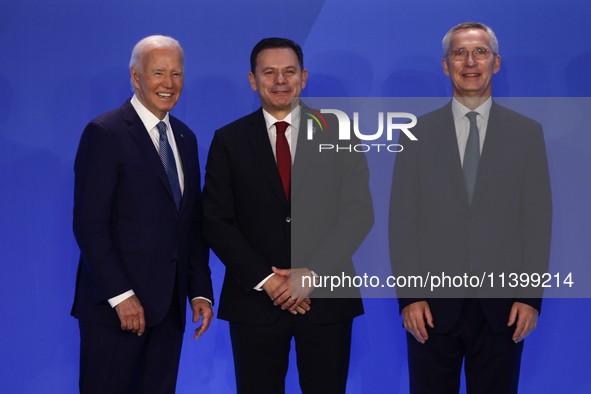 President of the United States Joe Biden, Prime Minister of Portugal Luís Montenegro and Secretary General of NATO Jens Stoltenberg during w...