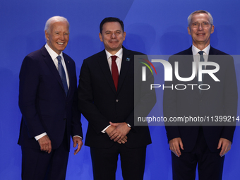 President of the United States Joe Biden, Prime Minister of Portugal Luís Montenegro and Secretary General of NATO Jens Stoltenberg during w...