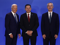 President of the United States Joe Biden, Prime Minister of Portugal Luís Montenegro and Secretary General of NATO Jens Stoltenberg during w...