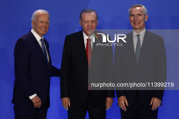 President of the United States Joe Biden, President of Turkiye Recep Tayyip Erdogan  and Secretary General of NATO Jens Stoltenberg during w...