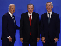 President of the United States Joe Biden, President of Turkiye Recep Tayyip Erdogan  and Secretary General of NATO Jens Stoltenberg during w...