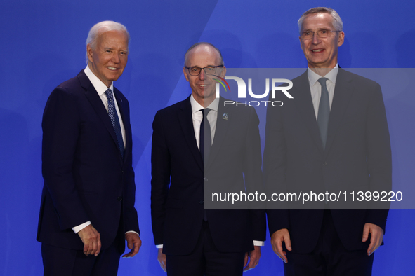 President of the United States Joe Biden, Prime Minister of Luxembourg Luc Frieden and Secretary General of NATO Jens Stoltenberg during wel...