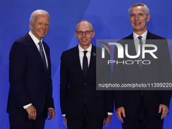 President of the United States Joe Biden, Prime Minister of Luxembourg Luc Frieden and Secretary General of NATO Jens Stoltenberg during wel...