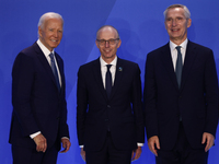 President of the United States Joe Biden, Prime Minister of Luxembourg Luc Frieden and Secretary General of NATO Jens Stoltenberg during wel...