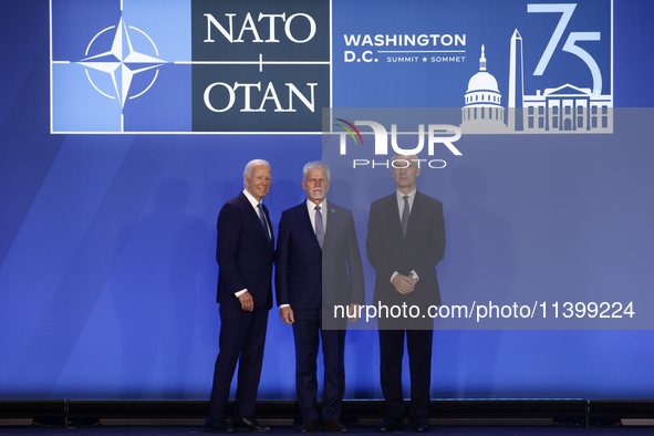 President of the United States Joe Biden, President of Czechia Petr Pavel and Secretary General of NATO Jens Stoltenberg during welcome cere...