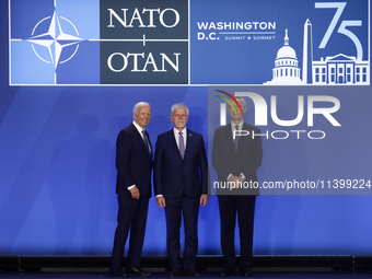 President of the United States Joe Biden, President of Czechia Petr Pavel and Secretary General of NATO Jens Stoltenberg during welcome cere...