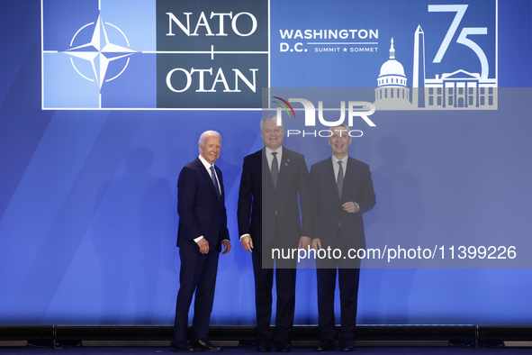 President of the United States Joe Biden, President of Lithuania Gitanas Nauseda and Secretary General of NATO Jens Stoltenberg during welco...