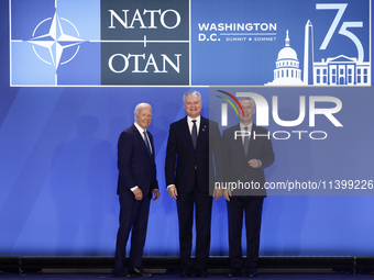 President of the United States Joe Biden, President of Lithuania Gitanas Nauseda and Secretary General of NATO Jens Stoltenberg during welco...