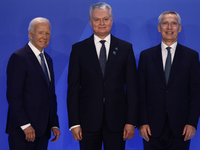 President of the United States Joe Biden, President of Lithuania Gitanas Nauseda and Secretary General of NATO Jens Stoltenberg during welco...