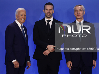 President of the United States Joe Biden, Prime Minister of Montenegro Milojko Spajic and Secretary General of NATO Jens Stoltenberg during...