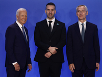 President of the United States Joe Biden, Prime Minister of Montenegro Milojko Spajic and Secretary General of NATO Jens Stoltenberg during...