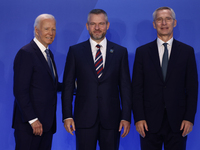 President of the United States Joe Biden, President of Slovakia Peter Pellegrini and Secretary General of NATO Jens Stoltenberg during welco...