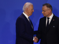 President of the United States Joe Biden and President of Poland Andrzej Duda during welcome ceremony of the NATO Summit in Washington DC, U...