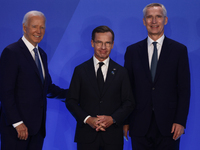 President of the United States Joe Biden, Prime Minister of Sweden Ulf Kristersson and Secretary General of NATO Jens Stoltenberg during wel...