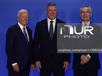 President of the United States Joe Biden, Prime Minister of Iceland Bjarni Benediktsson and Secretary General of NATO Jens Stoltenberg durin...