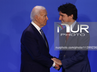 President of the United States Joe Biden and Prime Minister of Canada Justin Trudeau during welcome ceremony of the NATO Summit in Washingto...