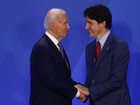 President of the United States Joe Biden and Prime Minister of Canada Justin Trudeau during welcome ceremony of the NATO Summit in Washingto...