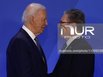 President of the United States Joe Biden and Prime Minister of Great Britain Keir Starmer during welcome ceremony of the NATO Summit in Wash...