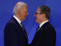 President of the United States Joe Biden and Prime Minister of Great Britain Keir Starmer during welcome ceremony of the NATO Summit in Wash...