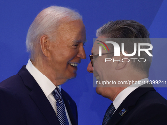 President of the United States Joe Biden and Prime Minister of Great Britain Keir Starmer during welcome ceremony of the NATO Summit in Wash...