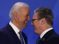 President of the United States Joe Biden and Prime Minister of Great Britain Keir Starmer during welcome ceremony of the NATO Summit in Wash...