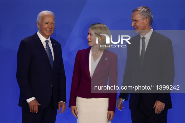 President of the United States Joe Biden, Prime Minister of Estonia Kaja Kallas and Secretary General of NATO Jens Stoltenberg during welcom...