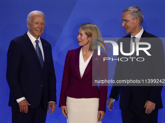 President of the United States Joe Biden, Prime Minister of Estonia Kaja Kallas and Secretary General of NATO Jens Stoltenberg during welcom...