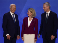 President of the United States Joe Biden, Prime Minister of Estonia Kaja Kallas and Secretary General of NATO Jens Stoltenberg during welcom...