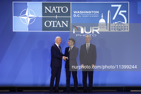 President of the United States Joe Biden, President of France Emmanuel Macron and Secretary General of NATO Jens Stoltenberg during welcome...