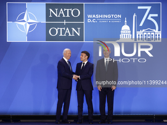 President of the United States Joe Biden, President of France Emmanuel Macron and Secretary General of NATO Jens Stoltenberg during welcome...