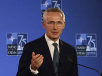 Secretary General of NATO Jens Stoltenberg at the press conference during the NATO Summit in Washington DC, United States on July 10, 2024....