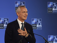 Secretary General of NATO Jens Stoltenberg at the press conference during the NATO Summit in Washington DC, United States on July 10, 2024....