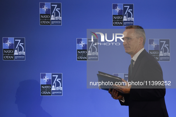 Secretary General of NATO Jens Stoltenberg after the press conference during the NATO Summit in Washington DC, United States on July 10, 202...