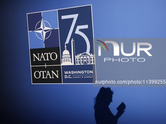 NATO logo is seen during the NATO Summit in Washington DC, United States on July 10, 2024. (