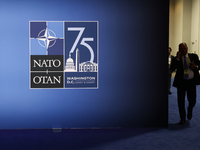 NATO logo is seen during the NATO Summit in Washington DC, United States on July 10, 2024. (